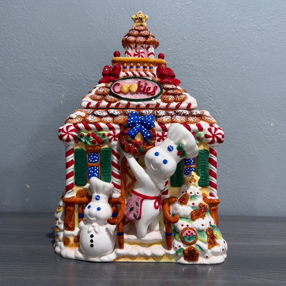 Pillsbury Doughboy Christmas Cookie Jar Danbury Mint Gingerbread House Ceramic